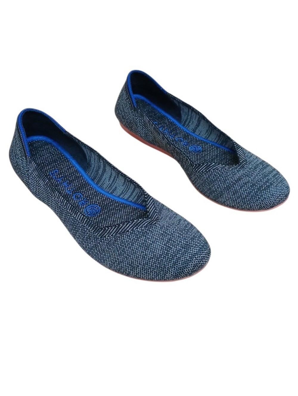 Rothy's Rounded Toe Navy and Gray Knit Slip-On Flats Size 8.5